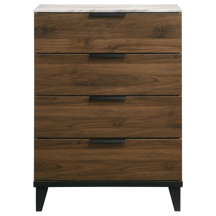 Coaster Mays 4-drawer Chest Walnut Brown with Faux Marble Top Default Title