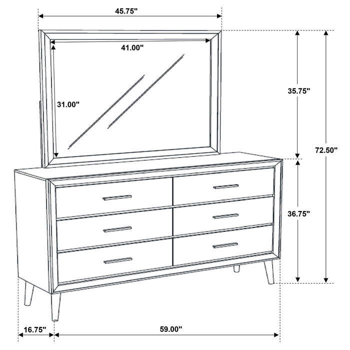 Coaster Ramon 6-drawer Dresser with Mirror Metallic Sterling No Mirror