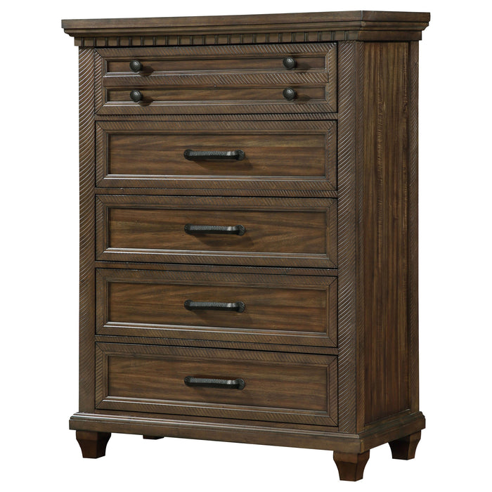 Bennington Rectangular 5-drawer Chest Acacia Brown