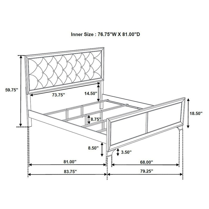 Coaster Salford Panel Bed Metallic Sterling and Charcoal Grey King