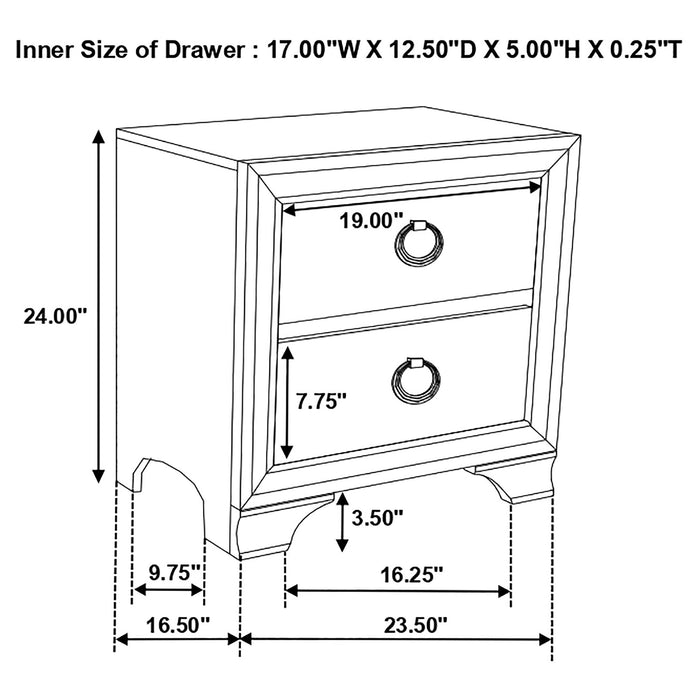 Coaster Salford 2-drawer Nightstand Metallic Sterling Default Title