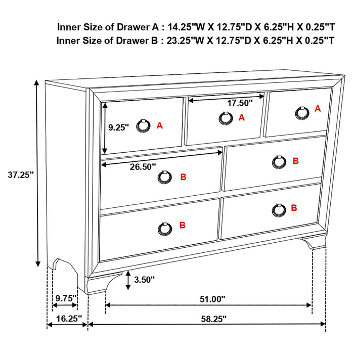 Coaster Salford 7-drawer Dresser with Mirror Metallic Sterling No Mirror