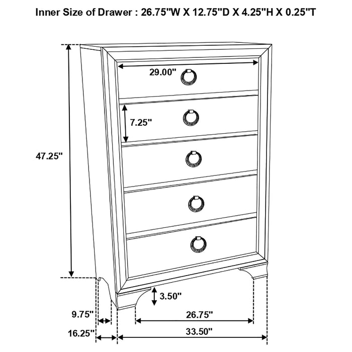 Coaster Salford 5-drawer Chest Metallic Sterling Default Title