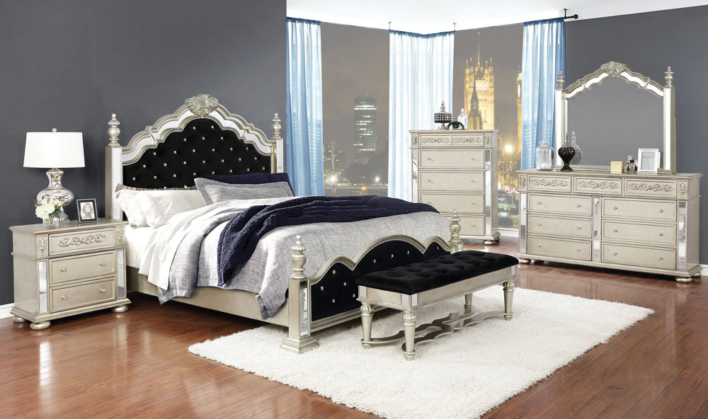 Coaster Heidi Tufted Upholstered Bedroom Set Metallic Platinum Eastern King Set of 4