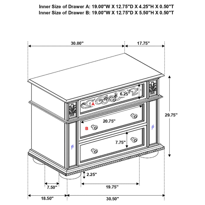 Heidi 3-drawer Nightstand Metallic Platinum