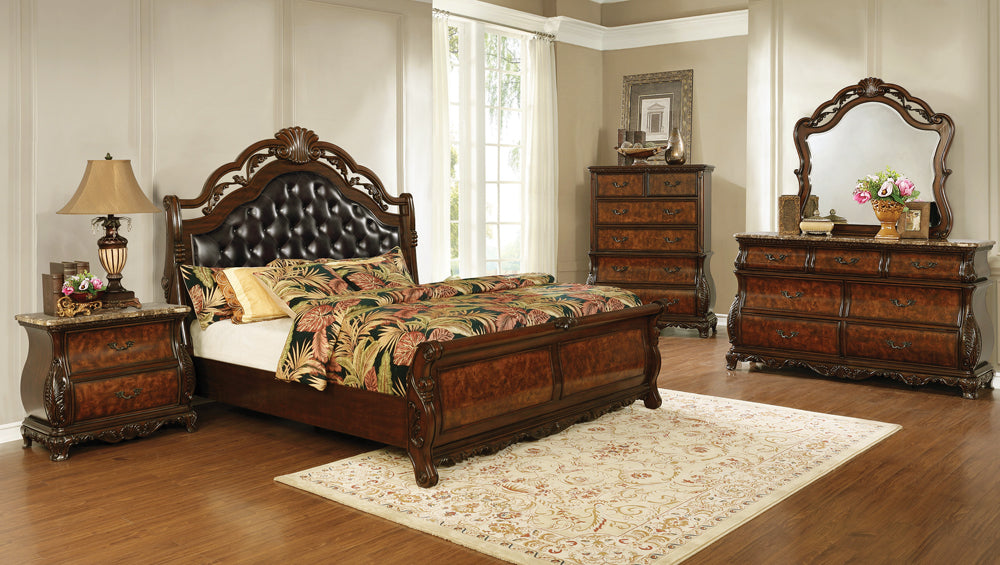 Exeter  Tufted Upholstered Sleigh Bed Dark Burl