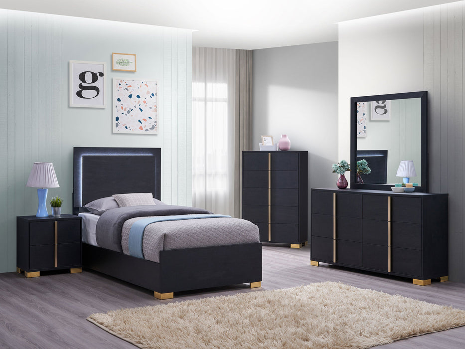 Coaster Marceline Bedroom Set with LED Headboard Black Twin Set of 5