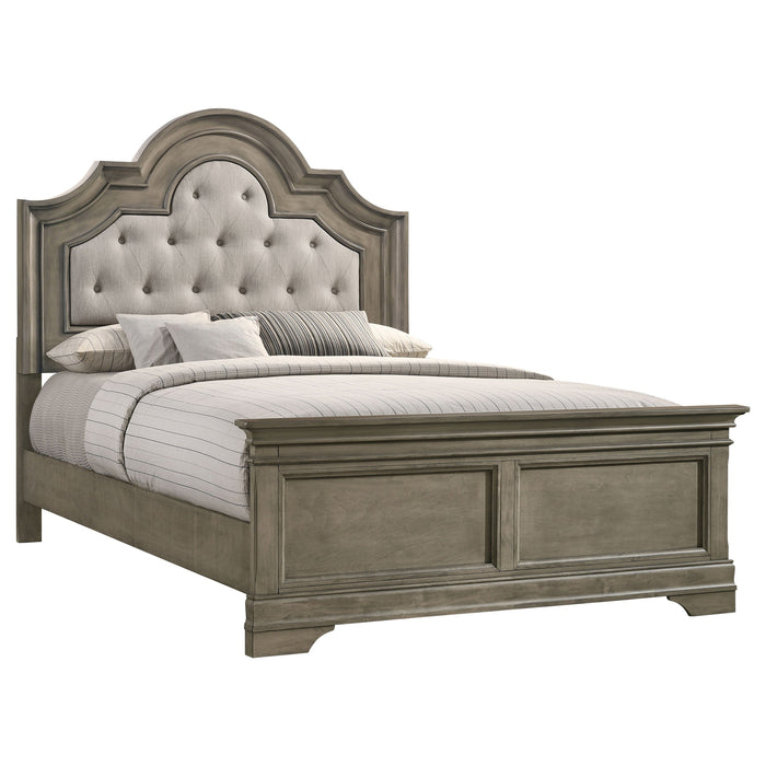 Coaster Manchester Bed with Upholstered Arched Headboard Beige and Wheat Cal King