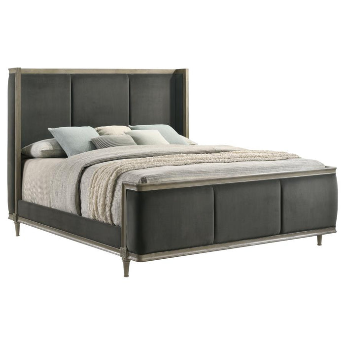 Alderwood Upholstered Eastern King Wingback Bed French Grey