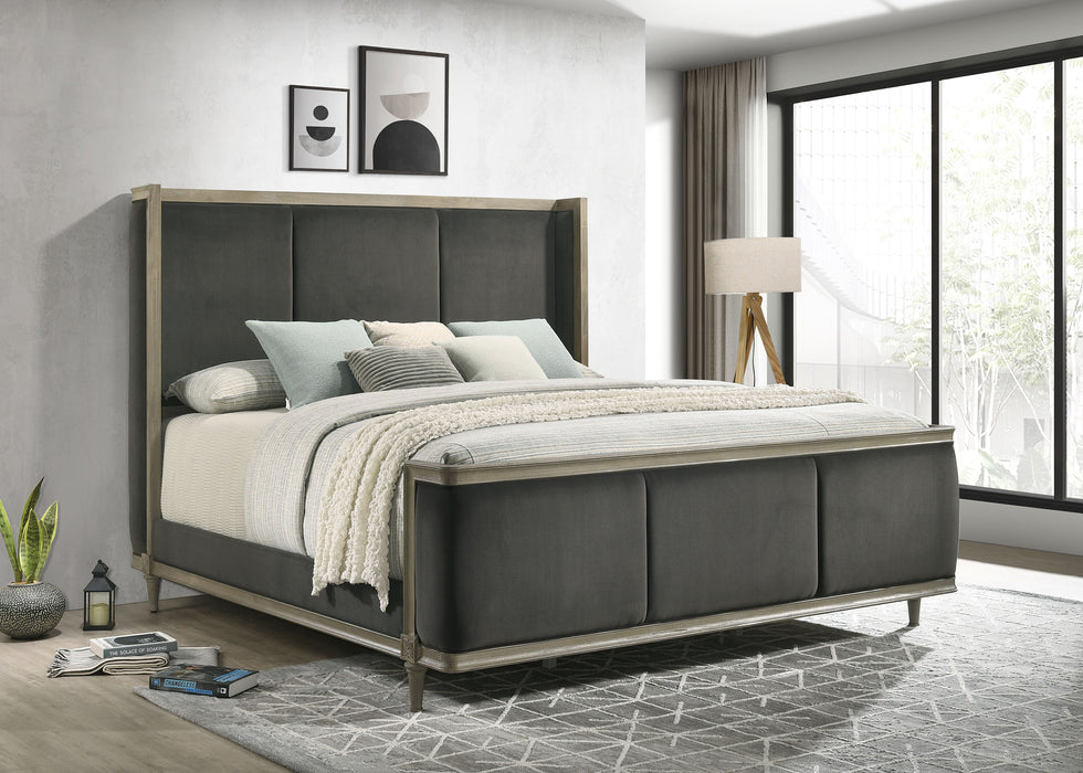 Alderwood Upholstered California King Wingback Bed Grey