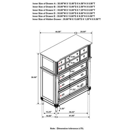 Coaster Alderwood 5-drawer Chest French Grey Default Title