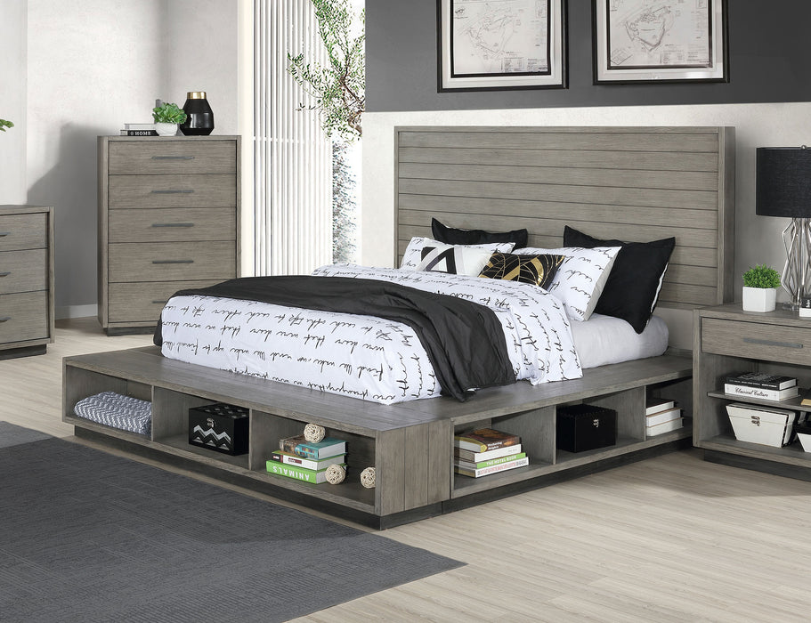 Derbyshire Wood California King Storage Panel Bed Grey Oak