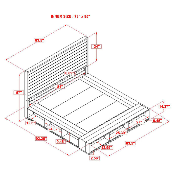 Derbyshire Wood California King Storage Panel Bed Grey Oak