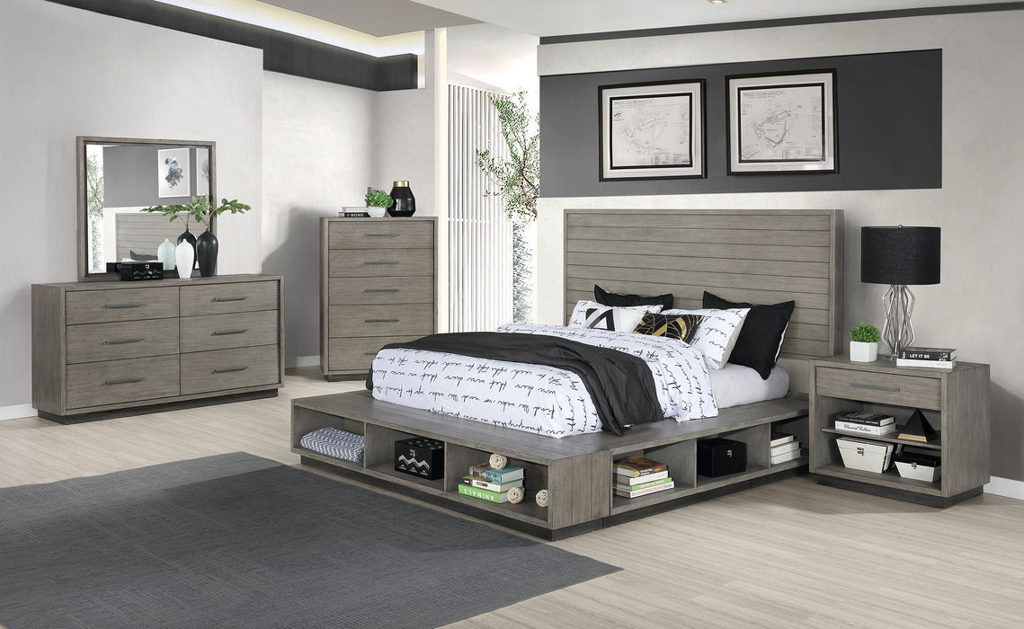 Derbyshire Wood California King Storage Panel Bed Grey Oak