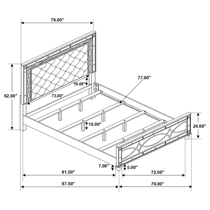 Coaster Gunnison Panel Bed with LED Lighting Silver Metallic Cal King