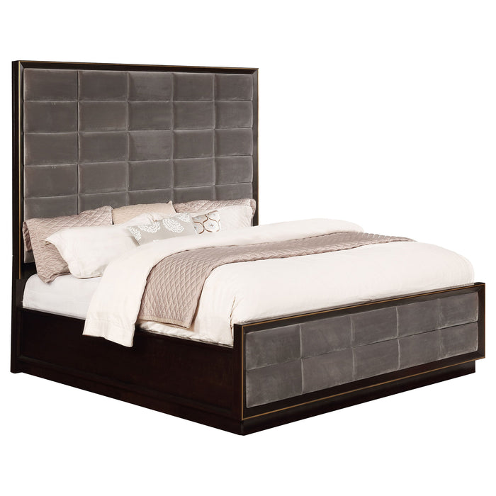 Coaster Durango Upholstered Bed Smoked Peppercorn and Grey Cal King