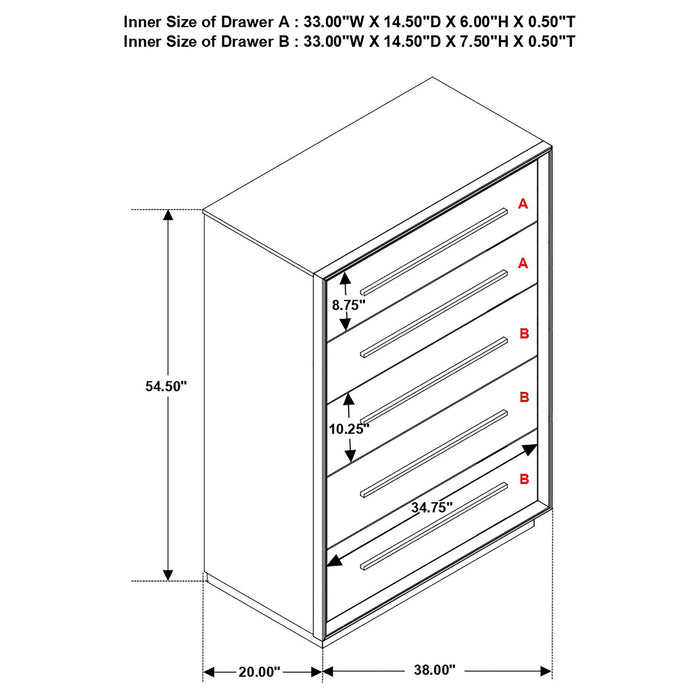 Coaster Durango 5-drawer Chest Smoked Peppercorn Default Title