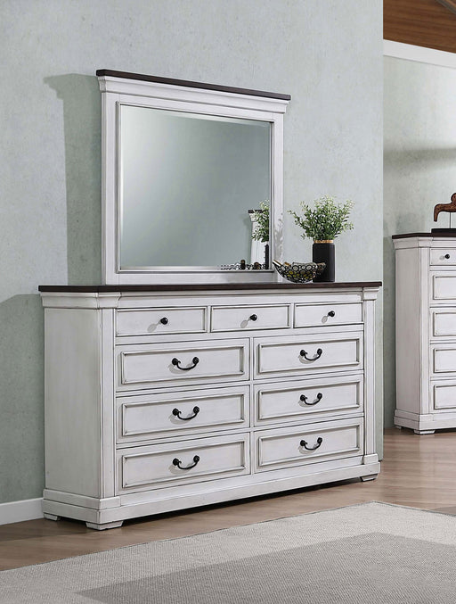 Coaster Hillcrest 9-drawer Dresser with Mirror Dark Rum and White With Mirror