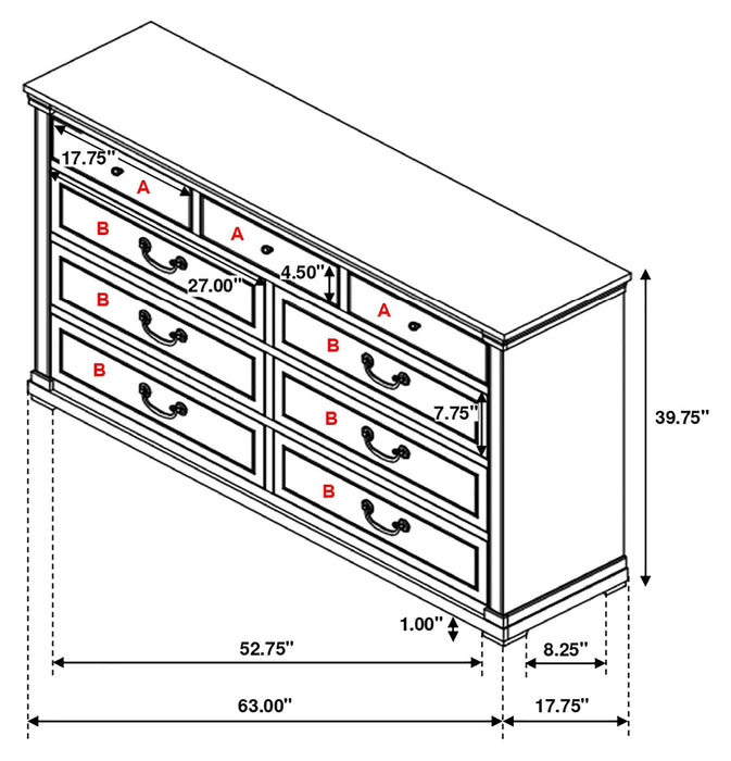 Coaster Hillcrest 9-drawer Dresser with Mirror Dark Rum and White No Mirror