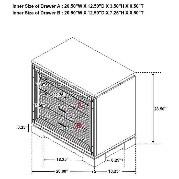 Cappola Rectangular 2-drawer Nightstand Silver and Black