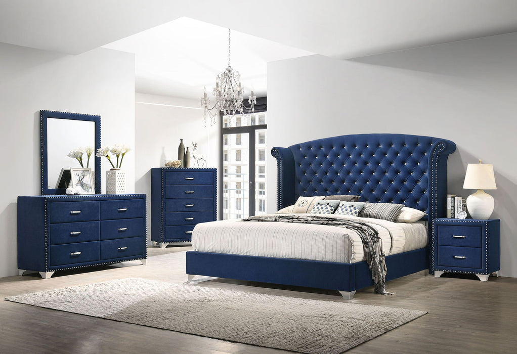 Coaster Melody Wingback Upholstered Bed Pacific Blue Cal King