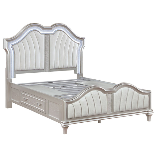 Coaster Evangeline Storage Bed with LED Headboard Silver Oak and Ivory Eastern King