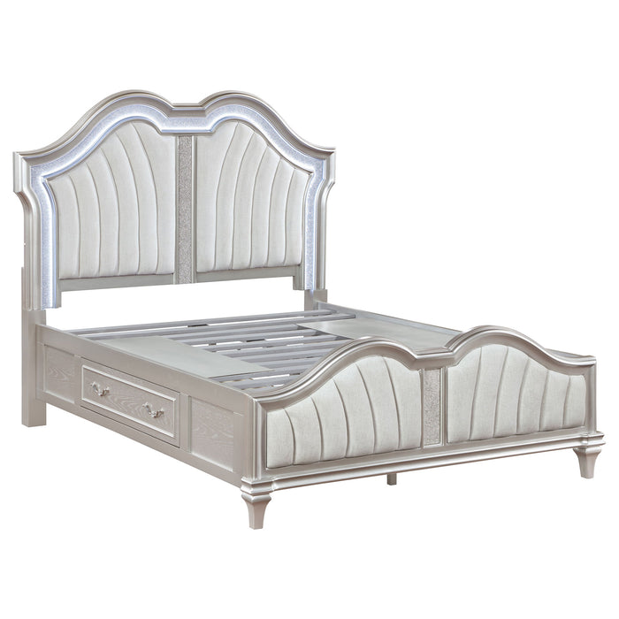 Coaster Evangeline Storage Bed with LED Headboard Silver Oak and Ivory Eastern King