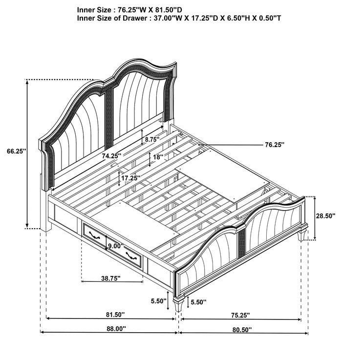 Coaster Evangeline Storage Bed with LED Headboard Silver Oak and Ivory Cal King