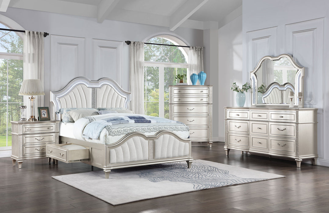 Coaster Evangeline Storage Bed with LED Headboard Silver Oak and Ivory Cal King