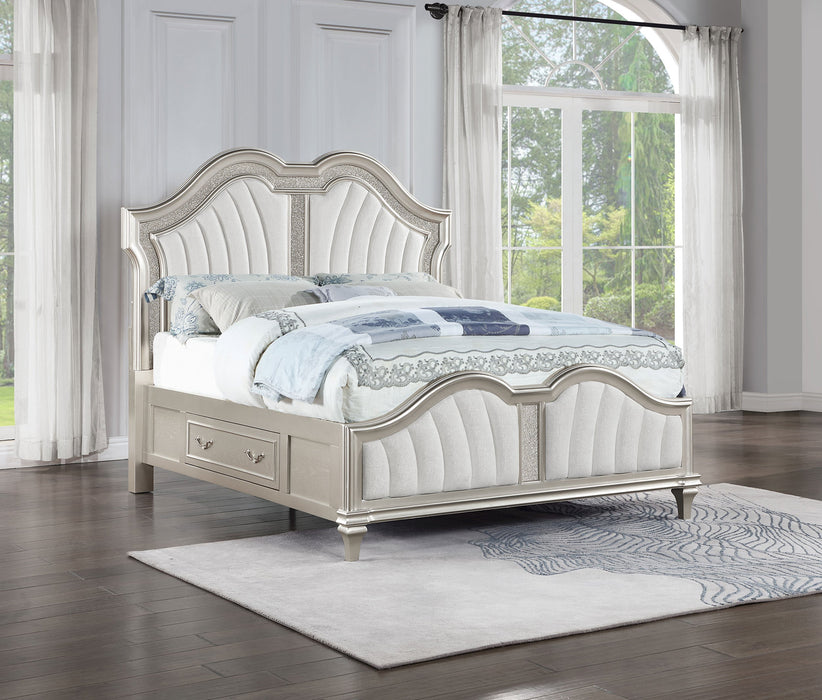 Coaster Evangeline Storage Bed with LED Headboard Silver Oak and Ivory Cal King