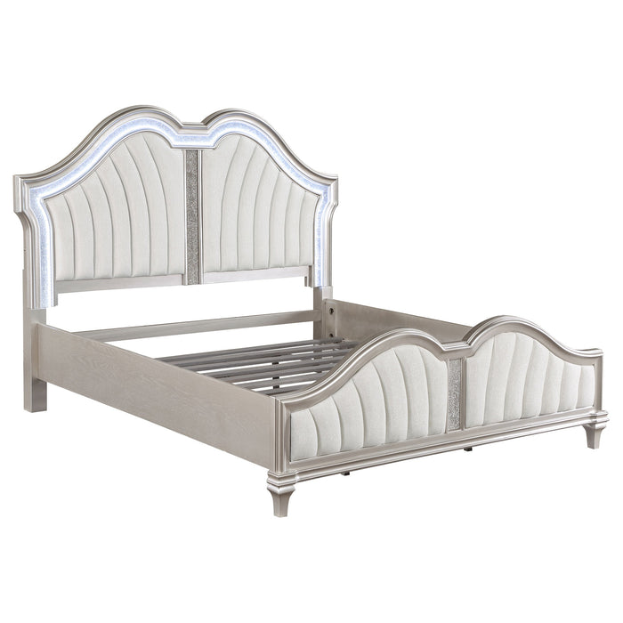 Coaster Evangeline Upholstered Platform Bedroom Set Ivory and Silver Oak Cal King Set of 5