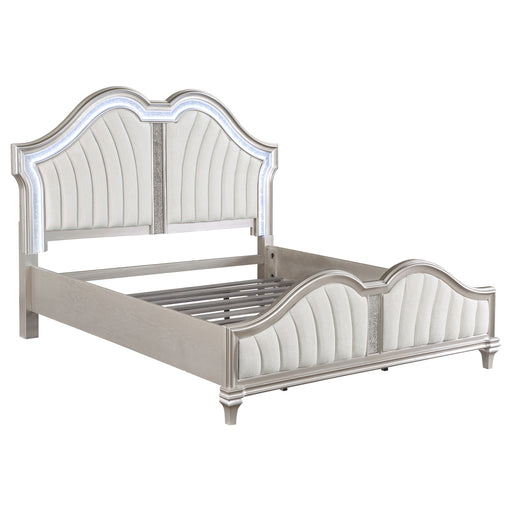 Coaster Evangeline Tufted Upholstered Platform Bed Ivory and Silver Oak Eastern King