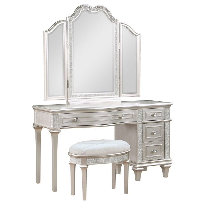 Coaster Evangeline 3-piece Vanity Table Set with Tri-Fold Mirror and Stool Silver Oak Default Title