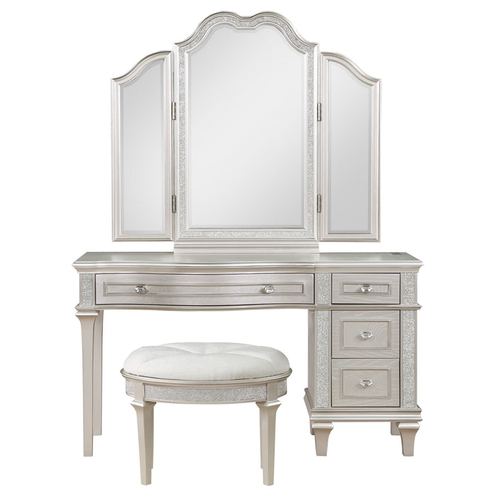 Coaster Evangeline 3-piece Vanity Table Set with Tri-Fold Mirror and Stool Silver Oak Default Title