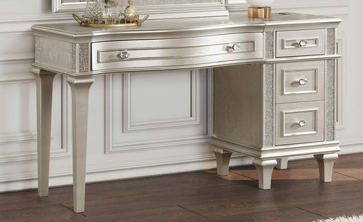 Coaster Evangeline 4-drawer Vanity Table with Faux Diamond Trim Silver and Ivory Default Title