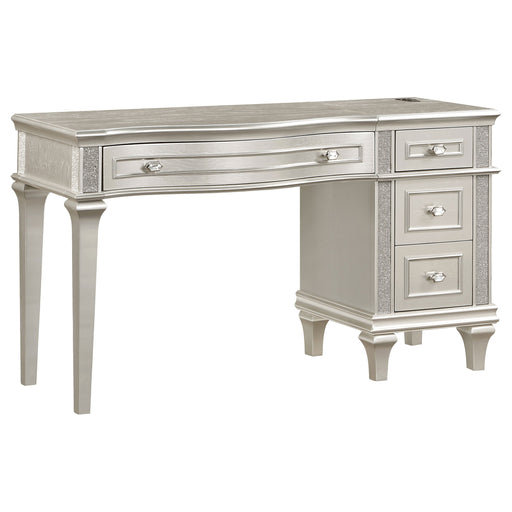 Coaster Evangeline 4-drawer Vanity Table with Faux Diamond Trim Silver and Ivory Default Title