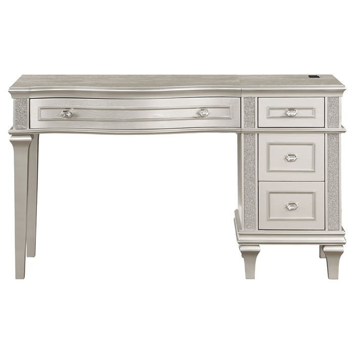 Coaster Evangeline 4-drawer Vanity Table with Faux Diamond Trim Silver and Ivory Default Title