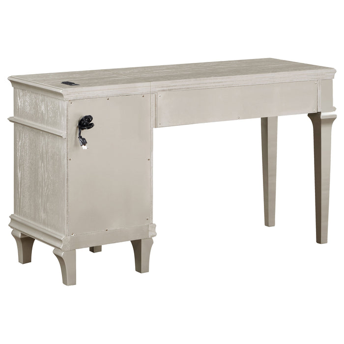 Coaster Evangeline 4-drawer Vanity Table with Faux Diamond Trim Silver and Ivory Default Title