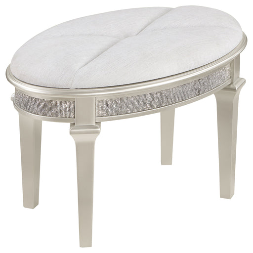 Coaster Evangeline Oval Vanity Stool with Faux Diamond Trim Silver and Ivory Default Title