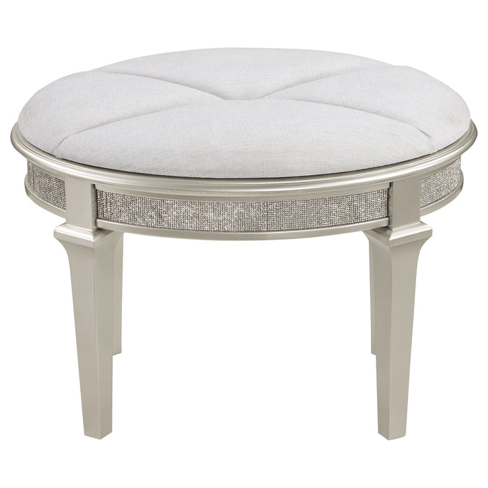 Coaster Evangeline Oval Vanity Stool with Faux Diamond Trim Silver and Ivory Default Title