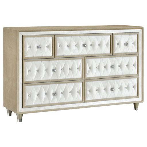 Coaster Antonella 7-drawer Upholstered Dresser with Mirror Ivory and Camel No Mirror