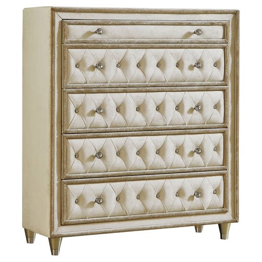 Coaster Antonella 5-drawer Upholstered Chest Ivory and Camel Default Title