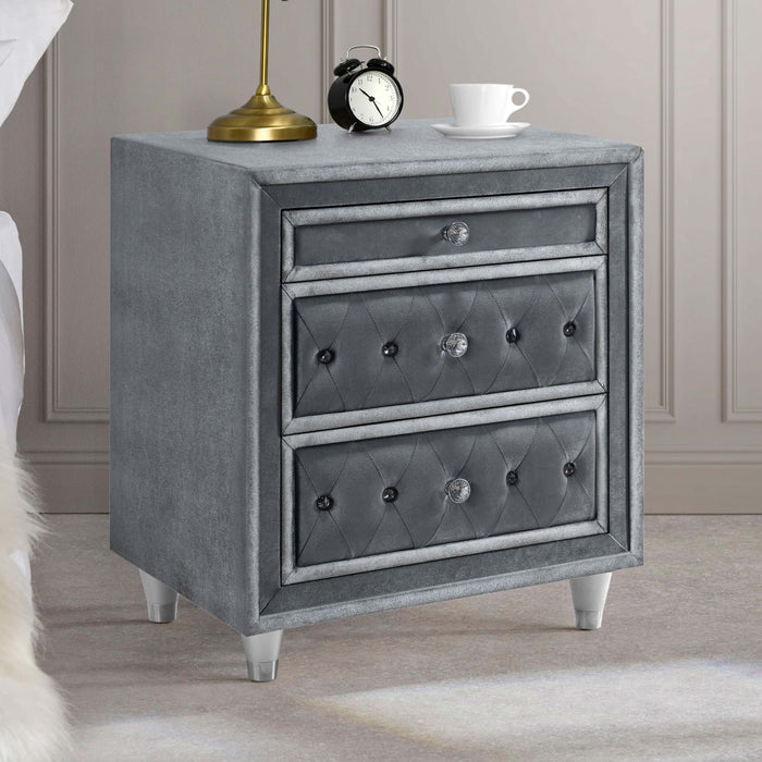 Coaster Antonella 3-drawer Upholstered Nightstand Grey Default Title