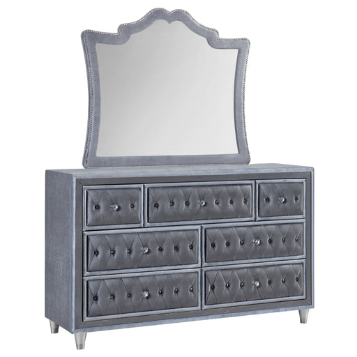 Coaster Antonella 7-drawer Upholstered Dresser with Mirror Grey With Mirror