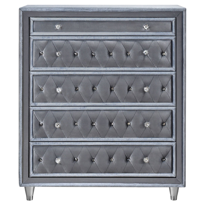 Coaster Antonella 5-drawer Upholstered Chest Grey Default Title