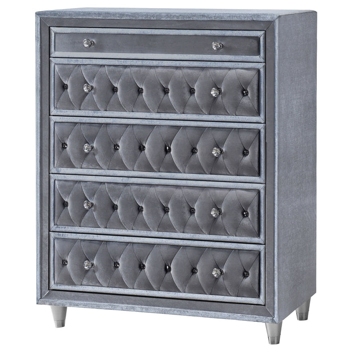 Coaster Antonella 5-drawer Upholstered Chest Grey Default Title