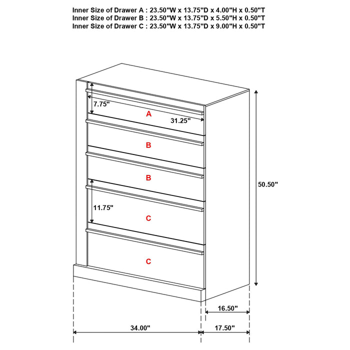 Azalia 5-drawer Chest Black and Walnut