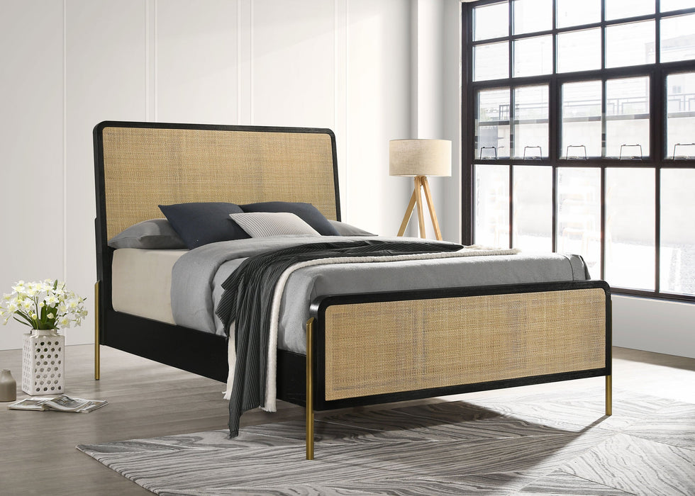 Coaster Arini Bed with Woven Rattan Headboard Black and Natural King