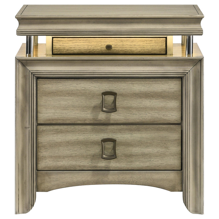 Coaster Giselle 3-drawer Nightstand Bedside Table with LED Rustic Beige Default Title