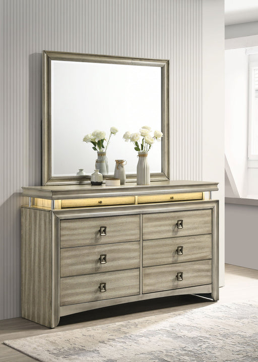 Coaster Giselle 8-drawer Bedroom Dresser with Mirror with LED Rustic Beige With Mirror